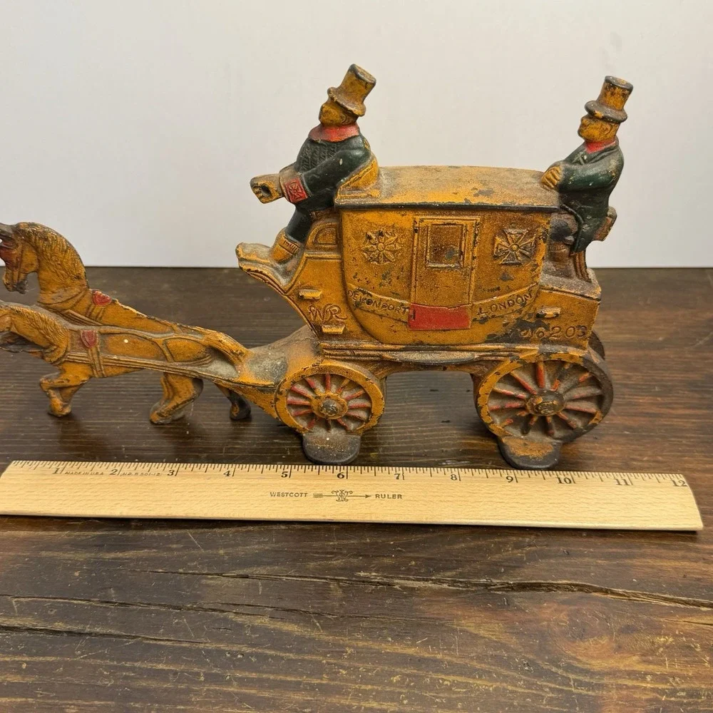 Antique 1930s Royal Mail London Coach Painted Cast Iron Doorstop‎ Double Sided.
